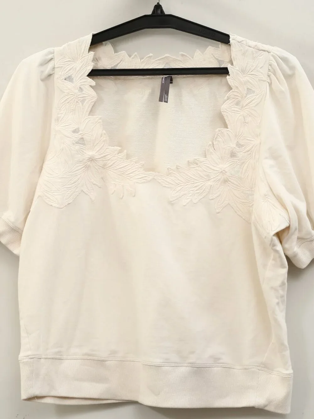 By Anthropologie Deco Crop Pullover Blouse Top White Embroidered Cotton M 290460